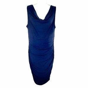 Boston Proper Dress Size 12 Navy Blue Ruched Sides Bubble Hem Mini Bodycon